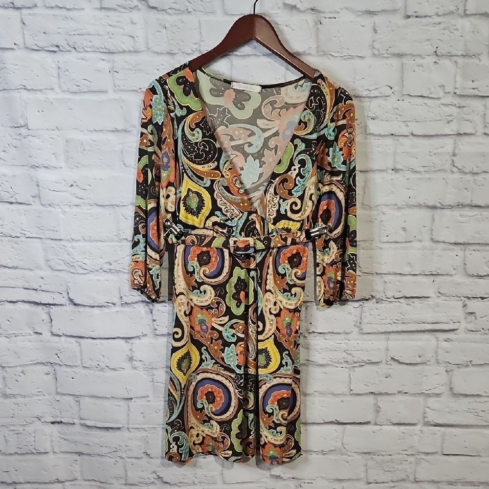 Charlotte Russe Colorful Paisley Quarter Sleeve Dress